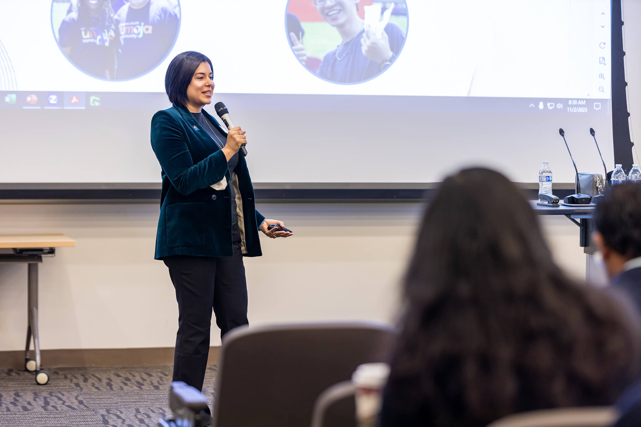 Seher Awan speaking to students 