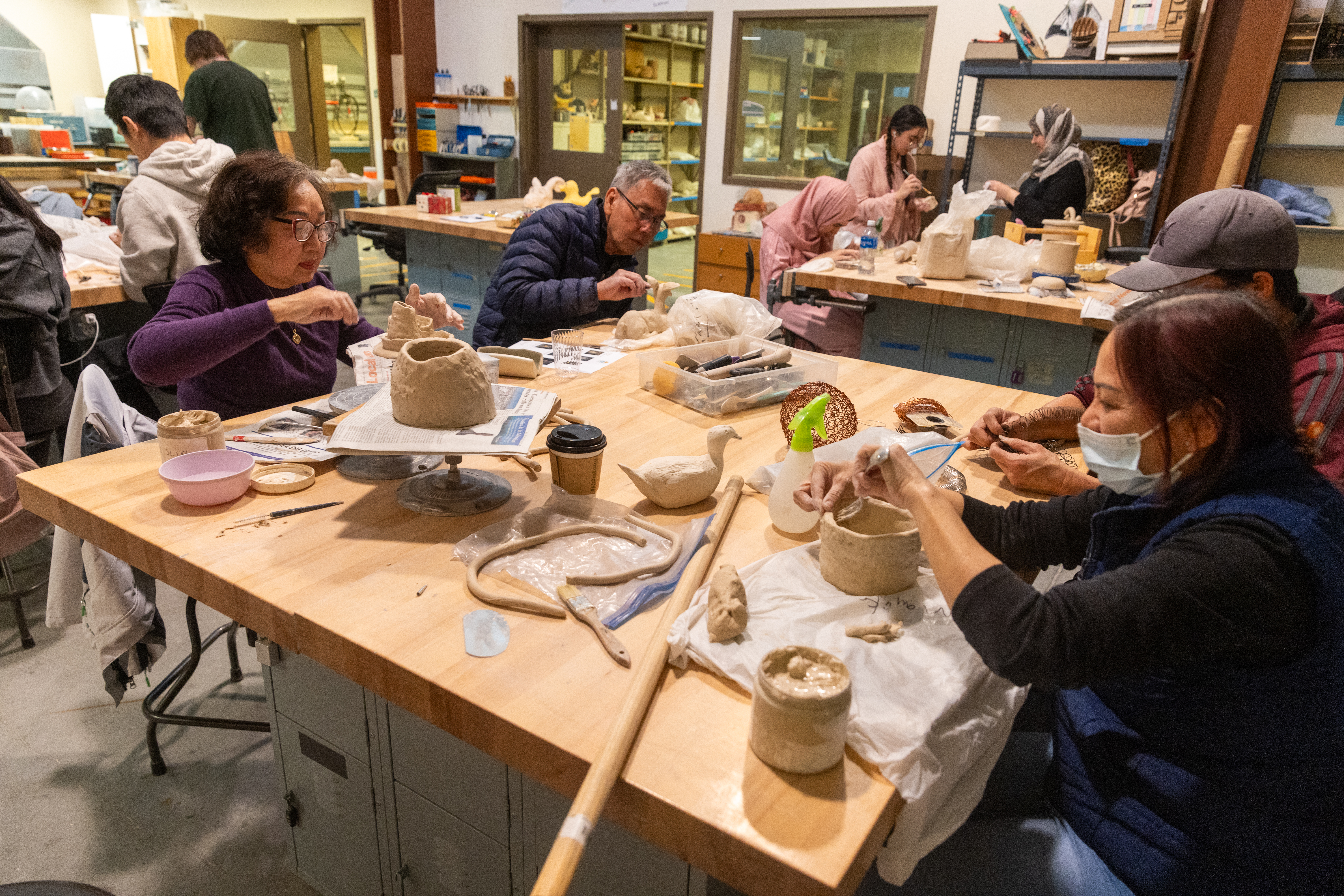 Art students working in art annex