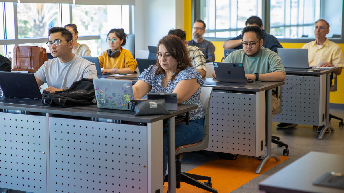 Students at desk in class 